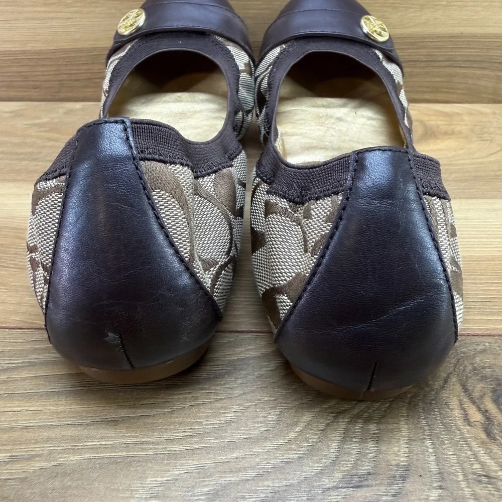 Coach Chelsea Ballet Flats Y2K 7.5 Brown Signature Cap Toe Stretch Casual Office